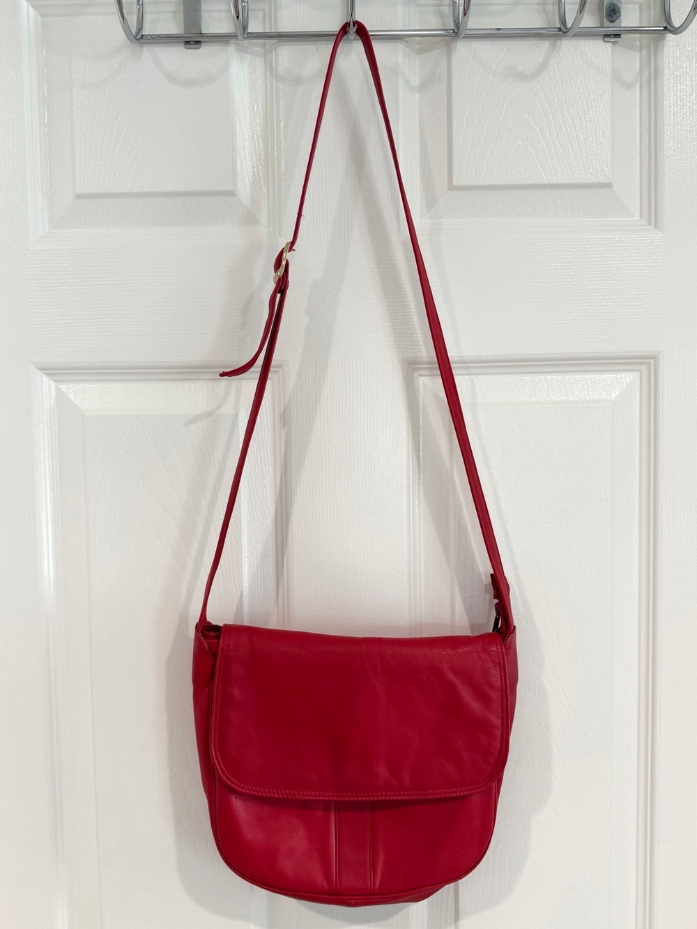 VTG Jennifer Moore Red Leather Saddlebag Crossbody Shoulder Hand Bag Purse Korea